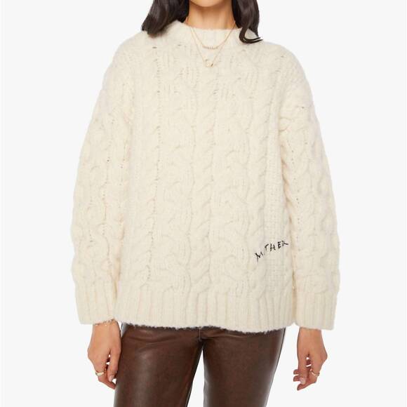 NEW MOTHER chunky jumper in drinking by the fire